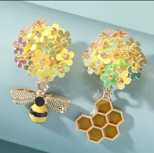 Flowers Bee and Honeycomb Earrings